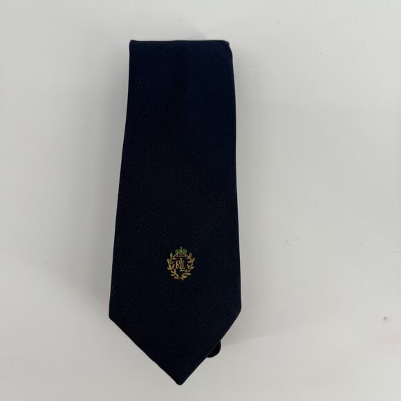 Lauren Ralph Lauren Navy Blue Boys Tie Crest Gold Emblem 100% Silk Crown - Picture 1 of 7